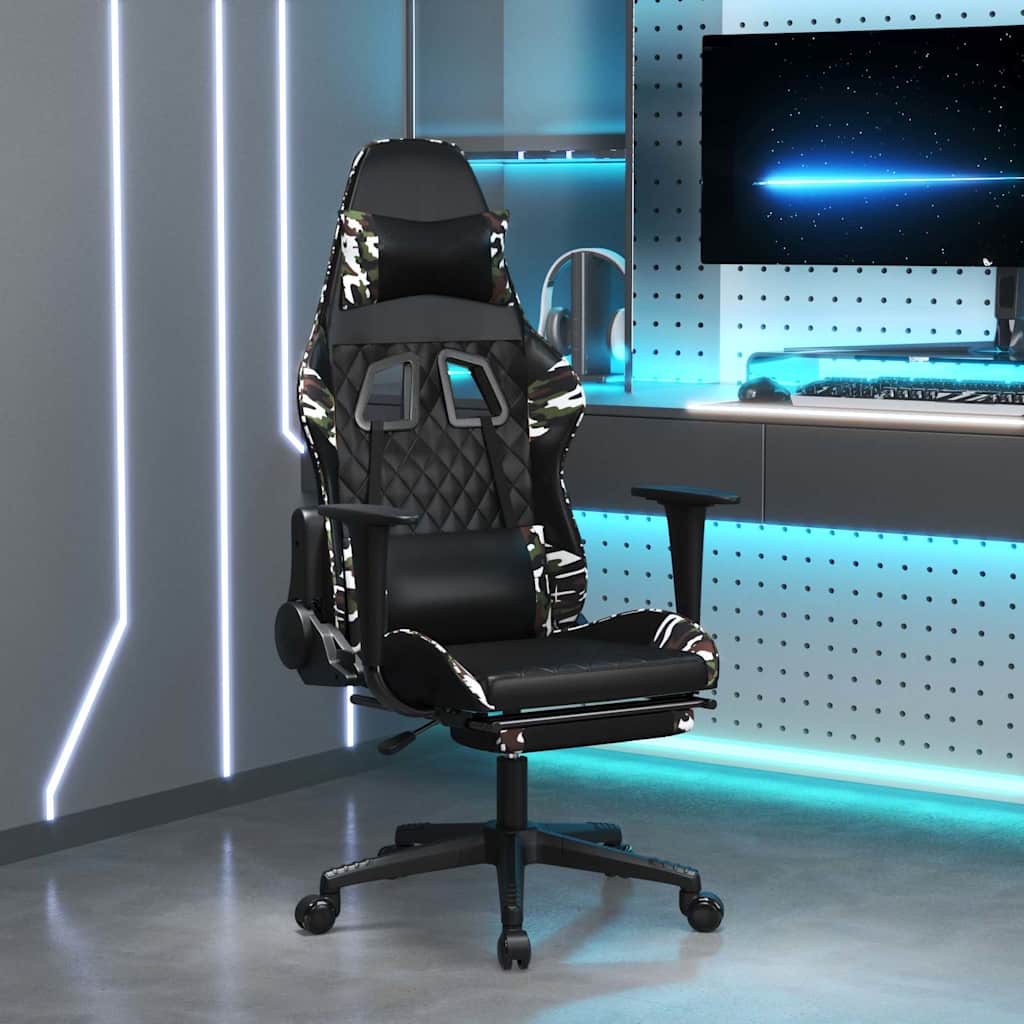 gamingstol m. massage og fodstøtte kunstlæder sort camouflage