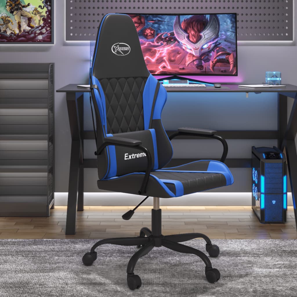 gamingstol m. massagefunktion kunstlæder sort og blå