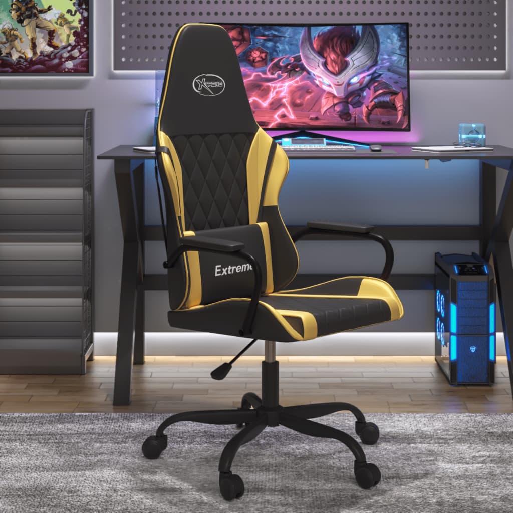 gamingstol m. massagefunktion kunstlæder sort guldfarvet