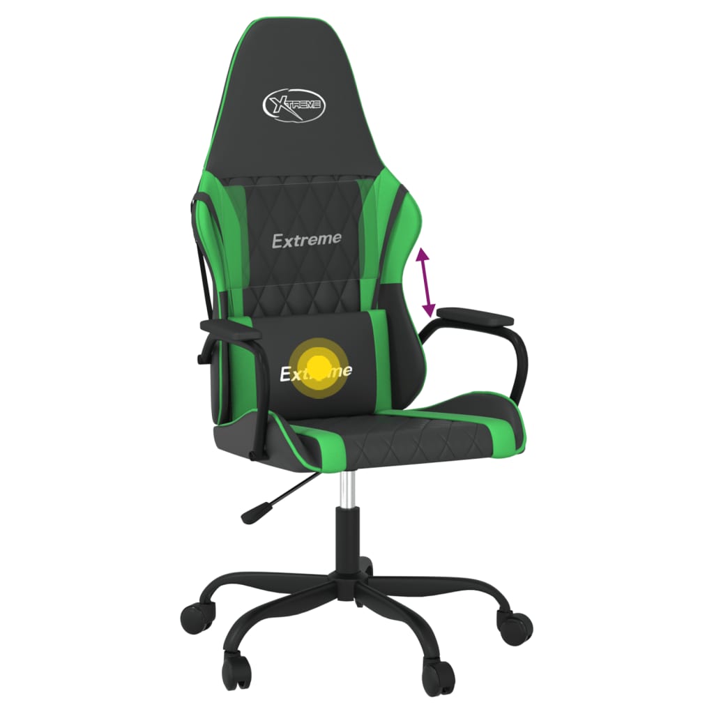 gamingstol m. massagefunktion kunstlæder sort og grøn