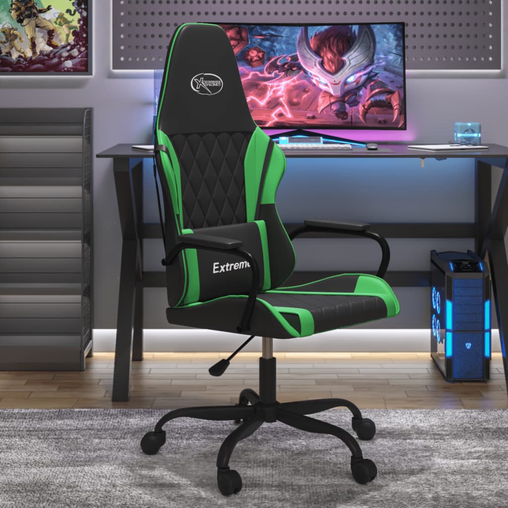 gamingstol m. massagefunktion kunstlæder sort og grøn