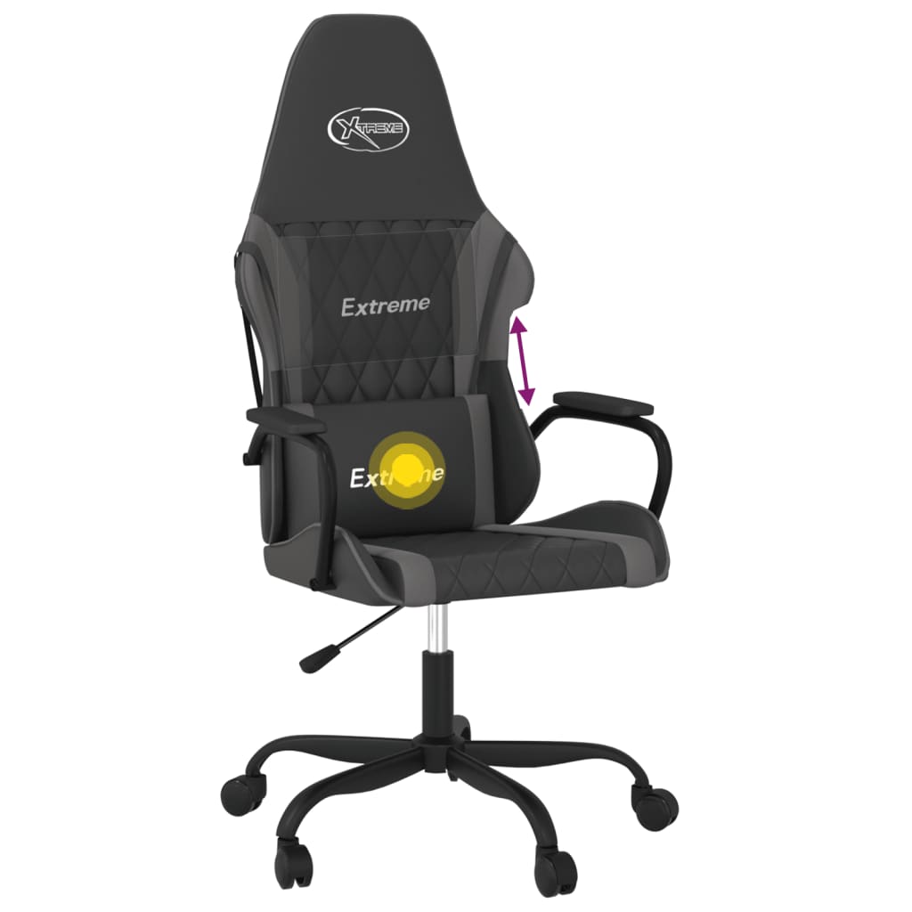gamingstol m. massagefunktion kunstlæder sort og grå