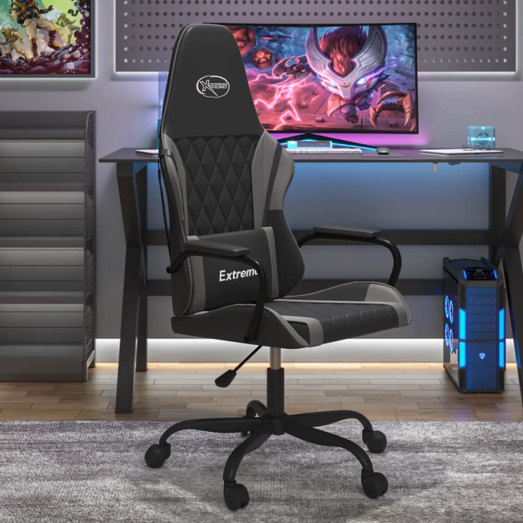 gamingstol m. massagefunktion kunstlæder sort og grå