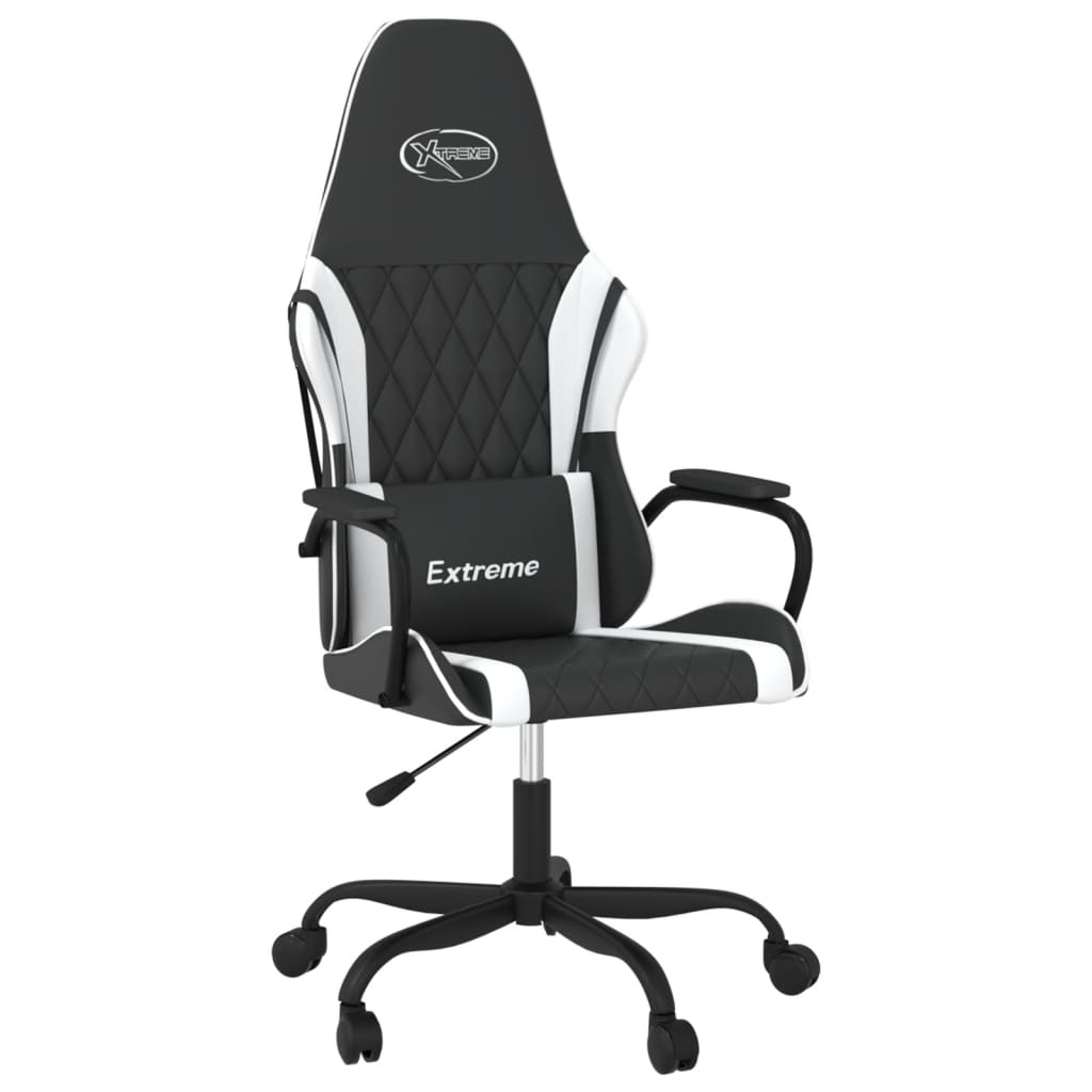gamingstol med massagefunktion kunstlæder sort og hvid