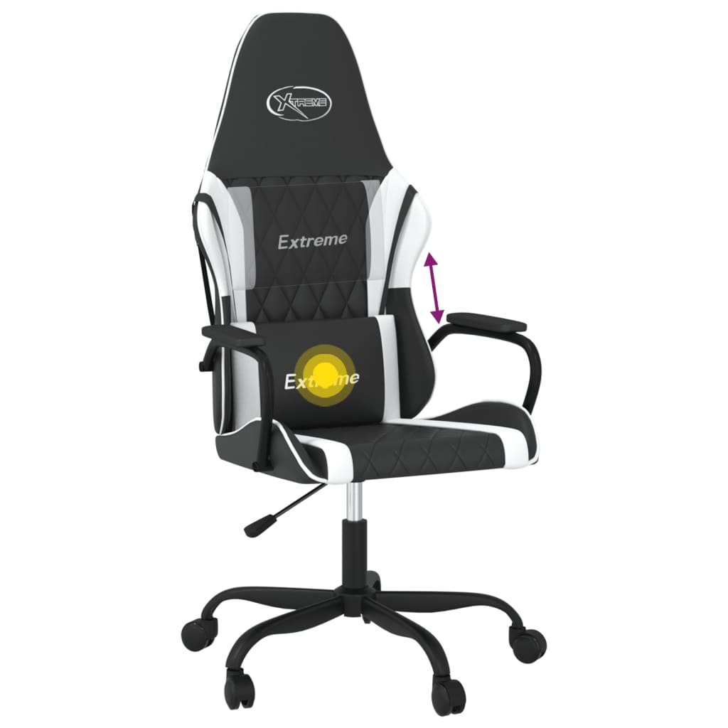gamingstol med massagefunktion kunstlæder sort og hvid