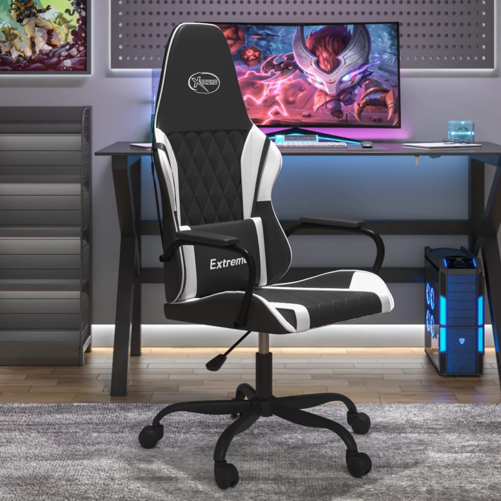 gamingstol med massagefunktion kunstlæder sort og hvid