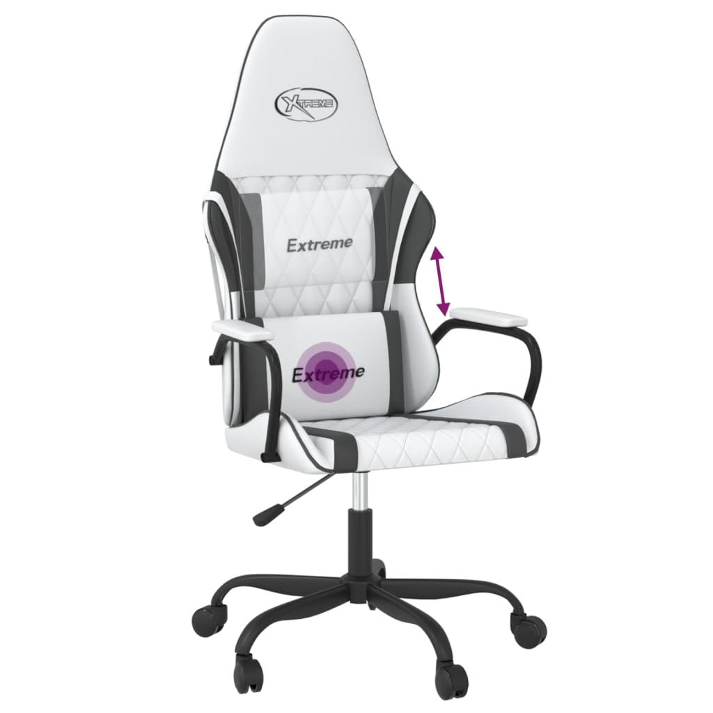 gamingstol m. massagefunktion kunstlæder hvid og sort