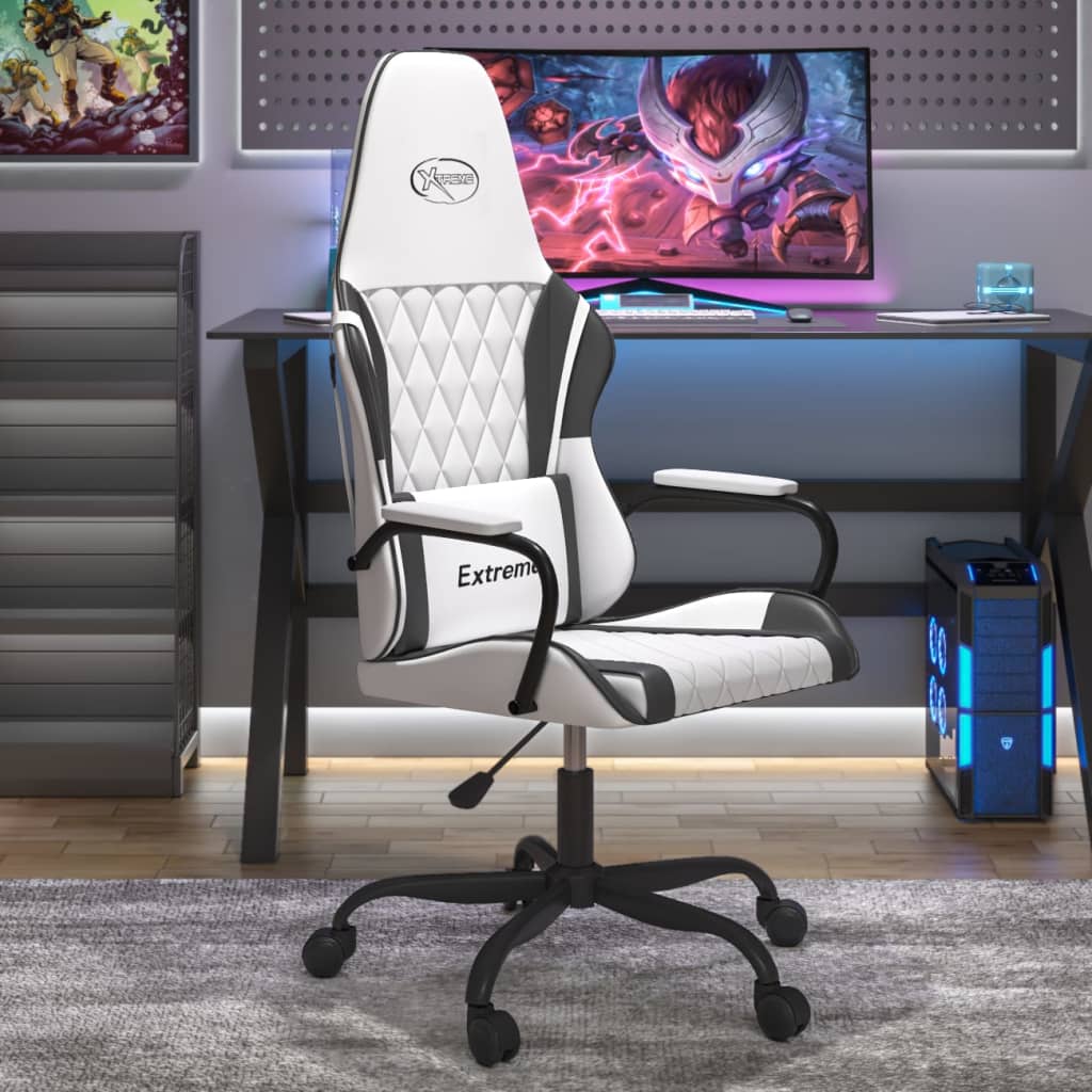 gamingstol m. massagefunktion kunstlæder hvid og sort