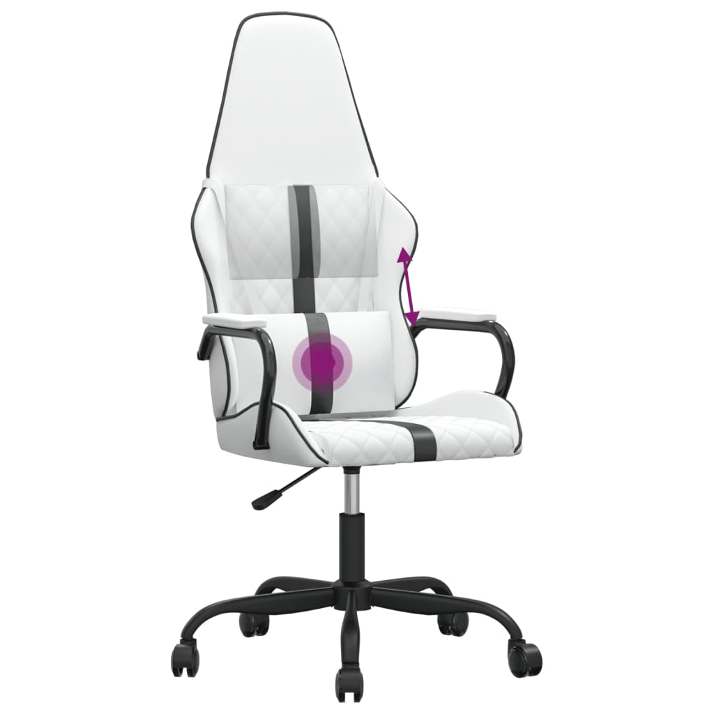 gamingstol med massagefunktion kunstlæder sort og hvid