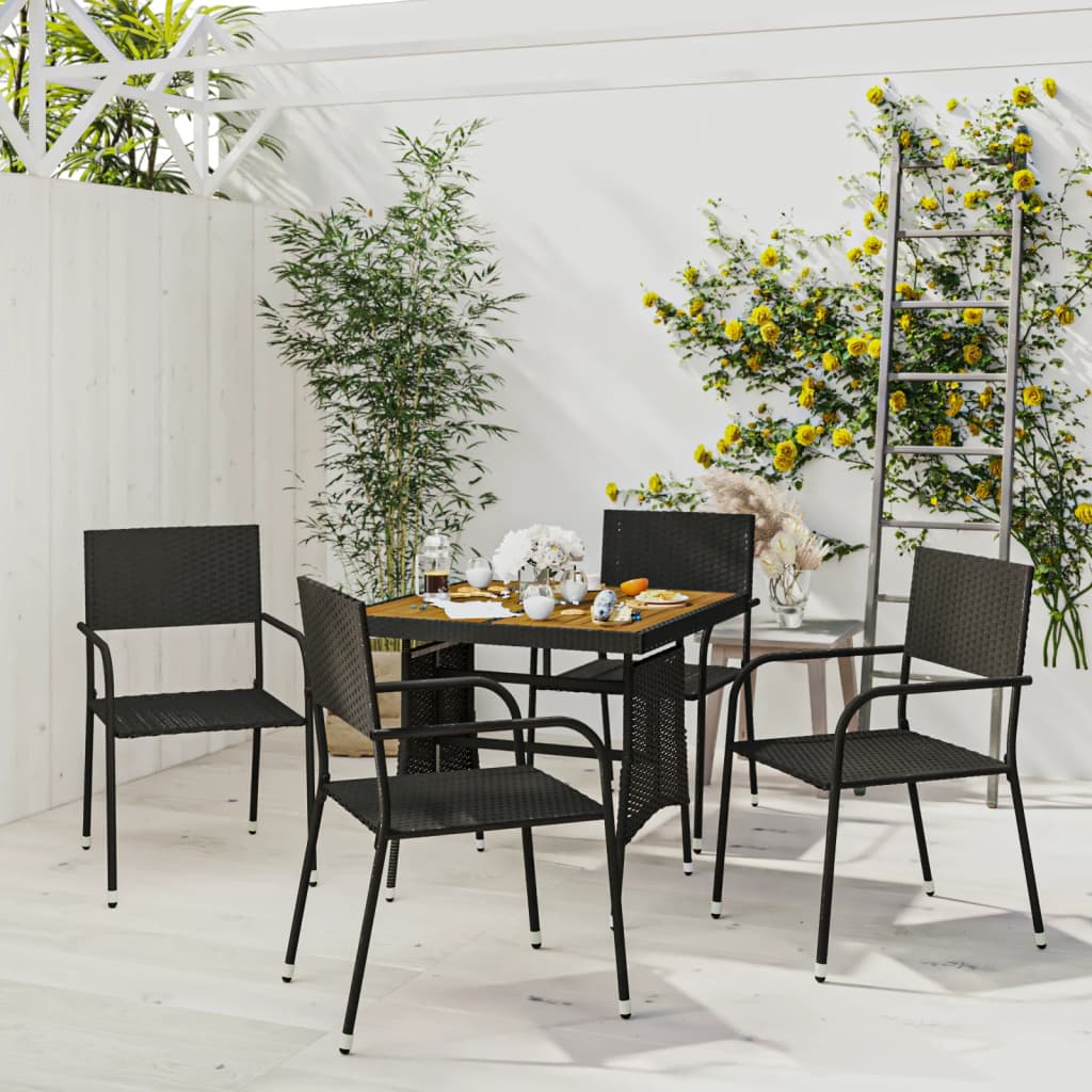 spisebordssæt til haven 5 dele polyrattan sort