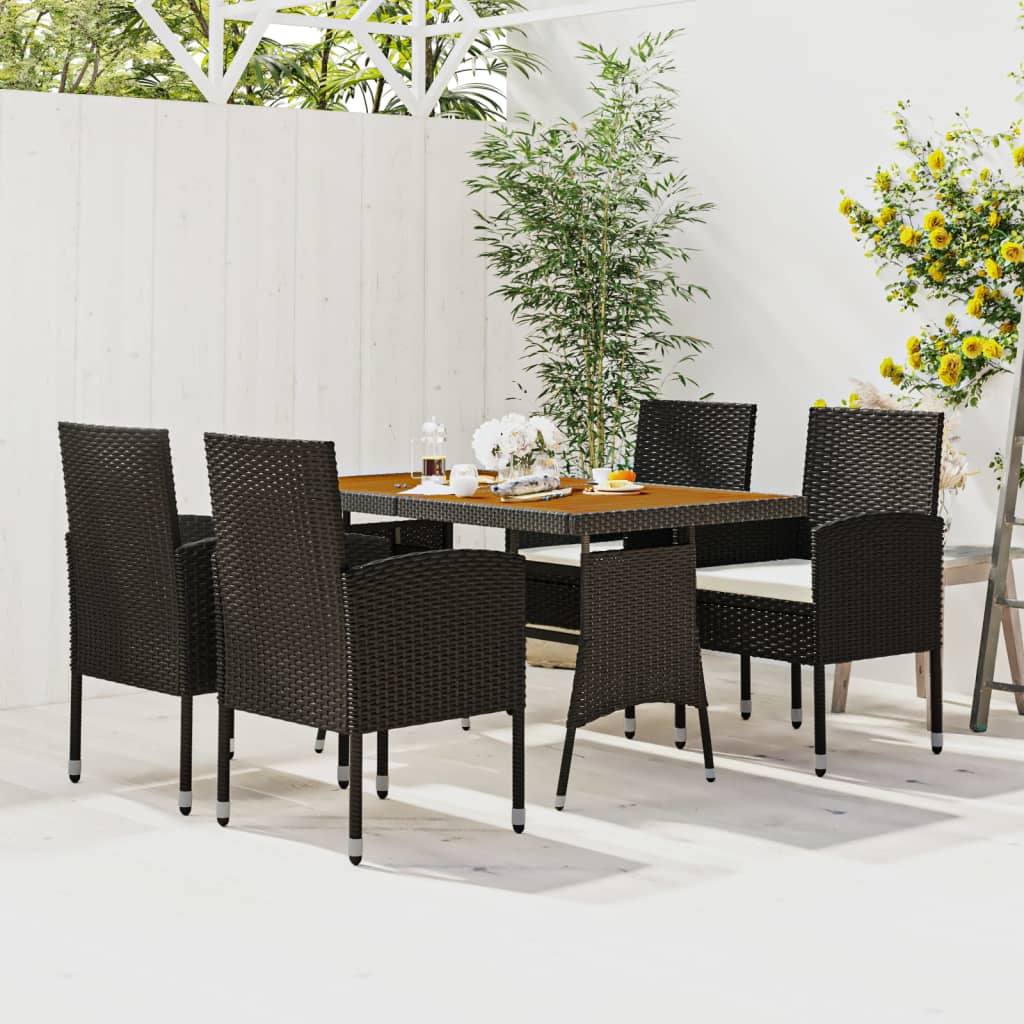 spisebordssæt til haven 5 dele polyrattan sort
