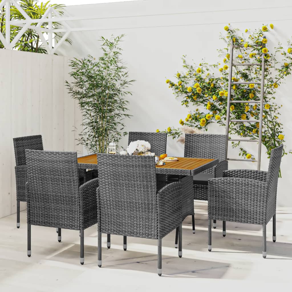 spisebordssæt til haven 7 dele polyrattan grå