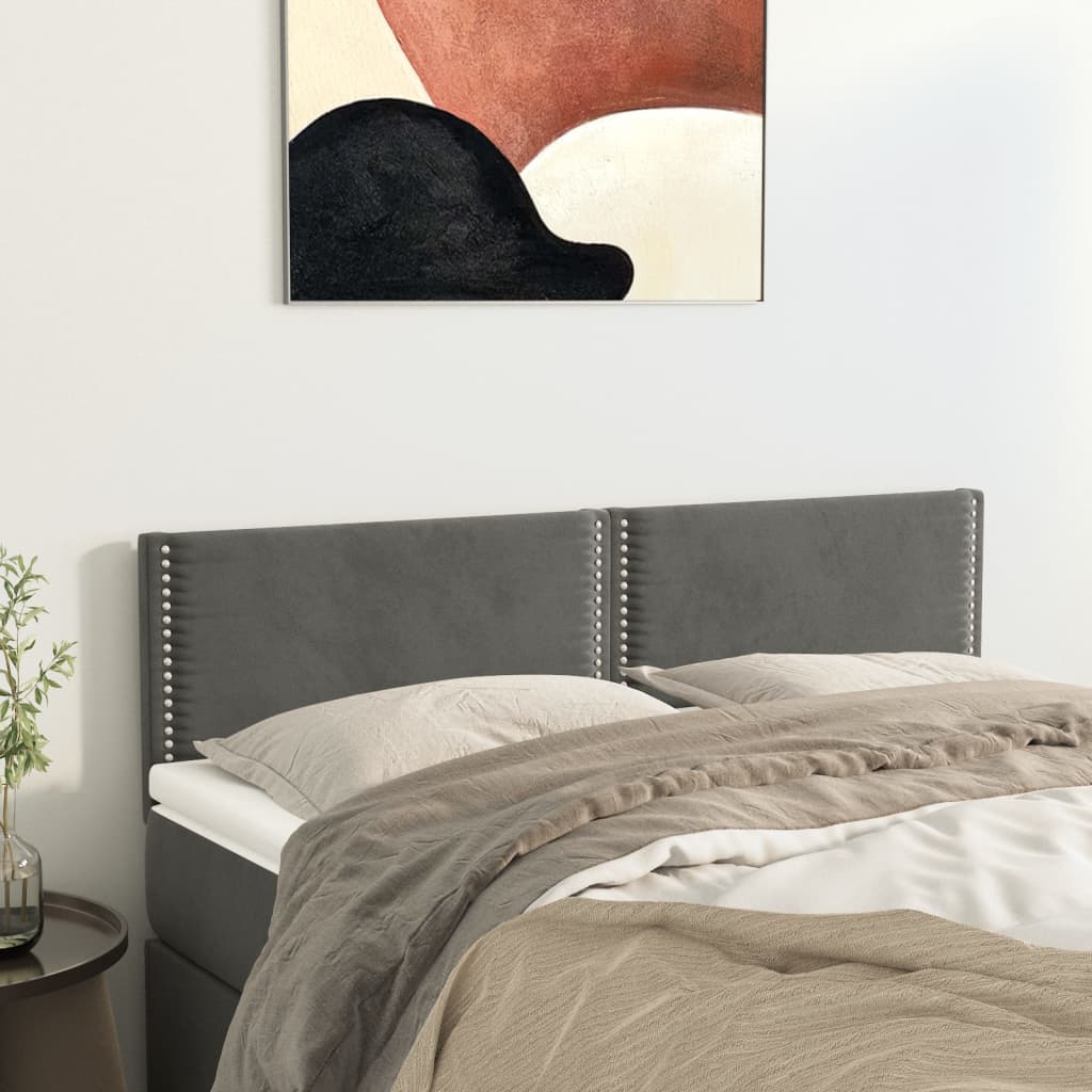 sengegavle 144x5x78/88 cm fløjl mørkegrå