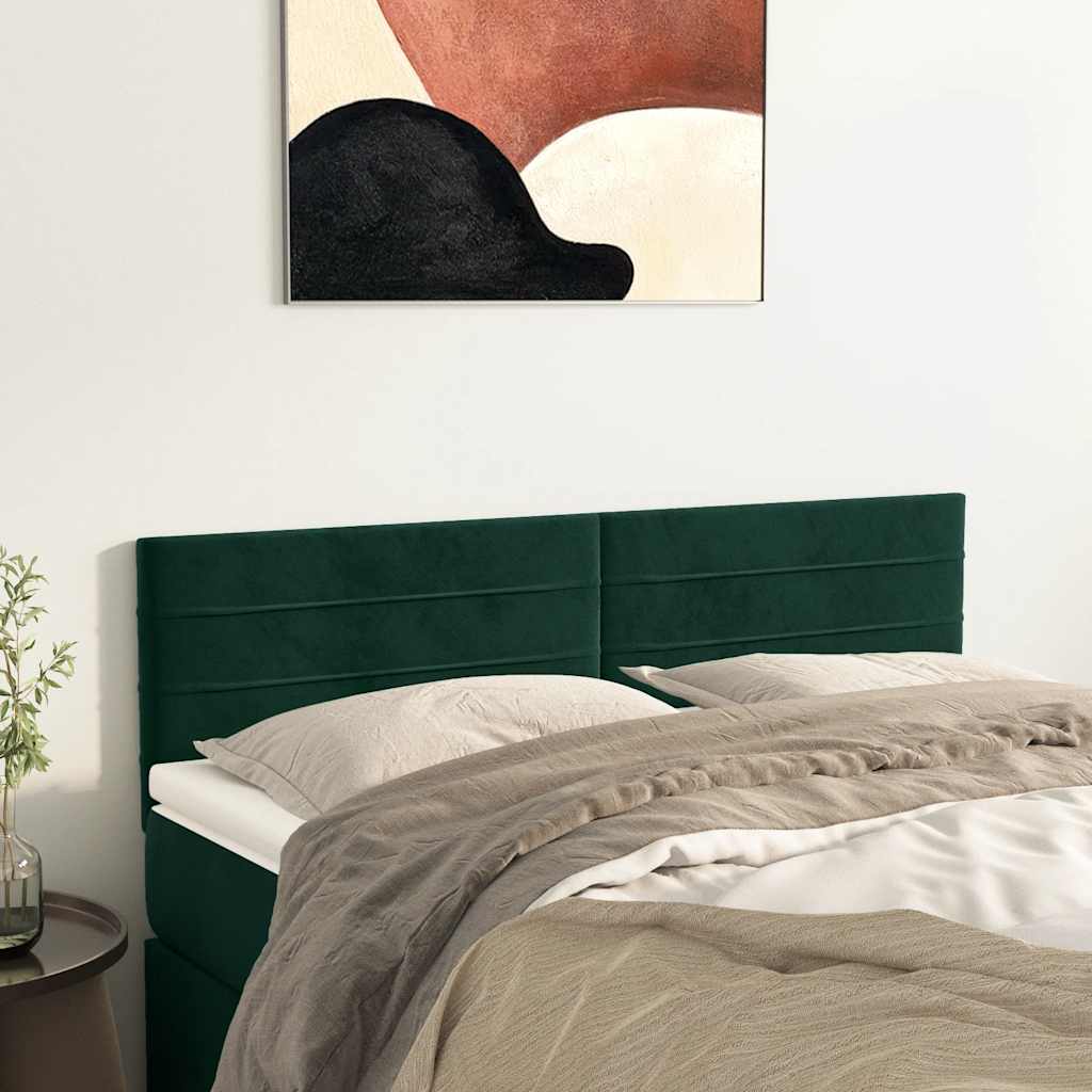 sengegavle 144x5x78/88 cm fløjl mørkegrøn