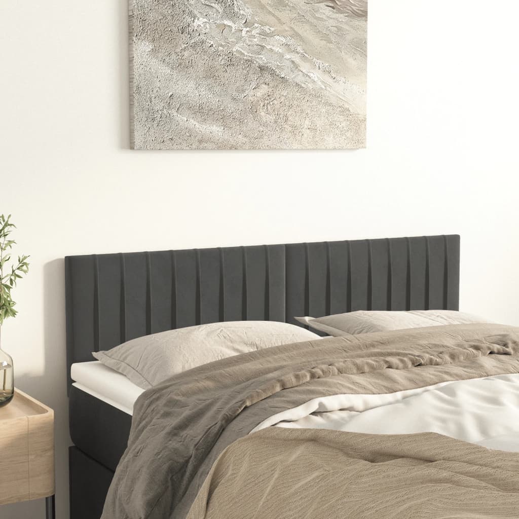 sengegavle 144x5x78/88 cm fløjl mørkegrå