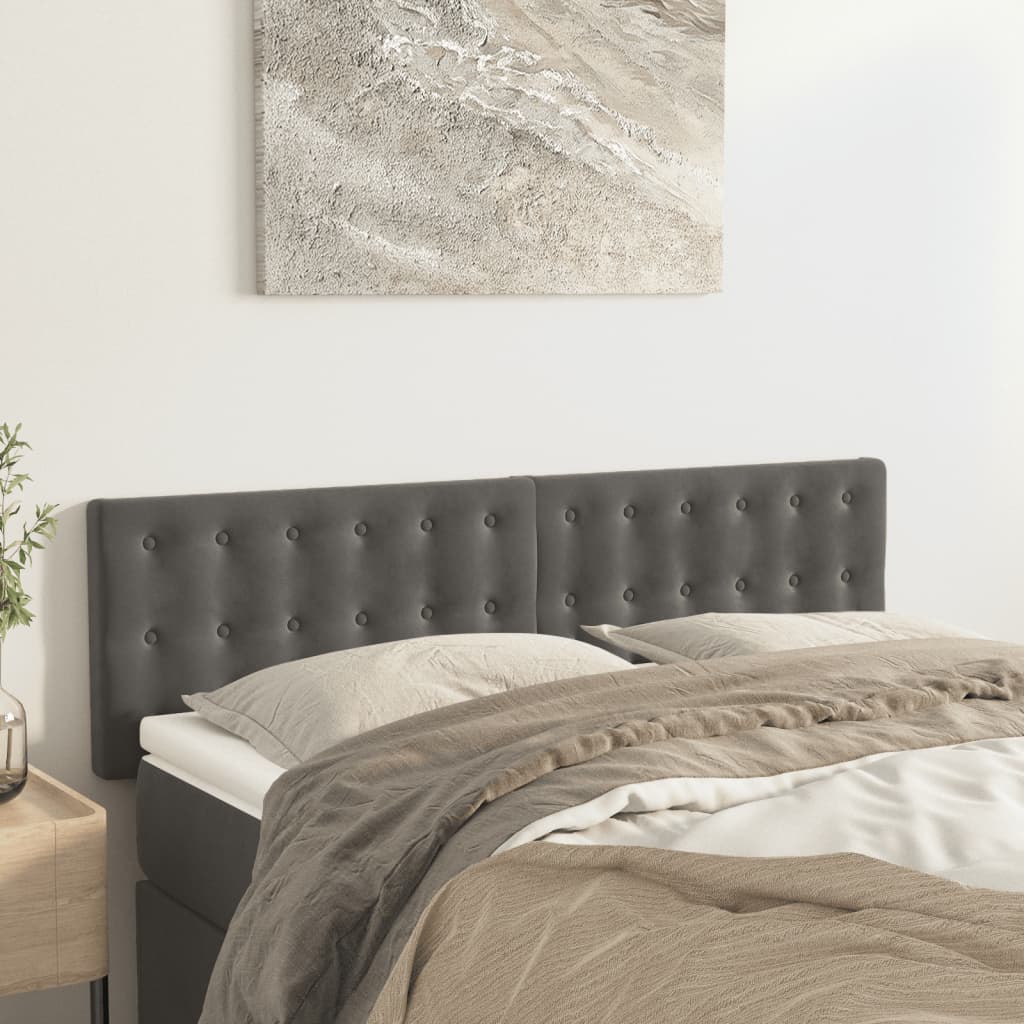 sengegavle 144x5x78/88 cm fløjl mørkegrå