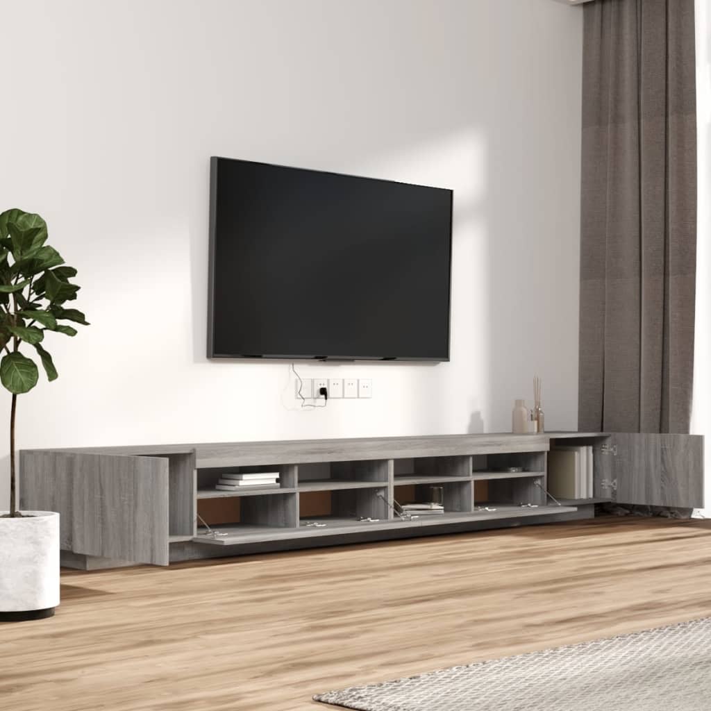 tv-borde 3 stk. med LED-lys konstrueret træ grå sonoma-eg