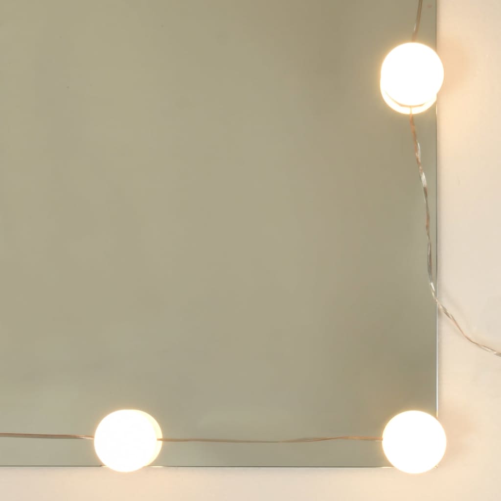 makeupbord med LED-lys og skabe konstrueret træ røget egetræ