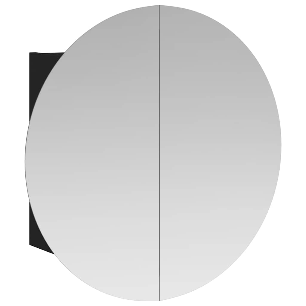 badeværelsesskab med rundt spejl og LED-lys 40x40x17,5 cm sort
