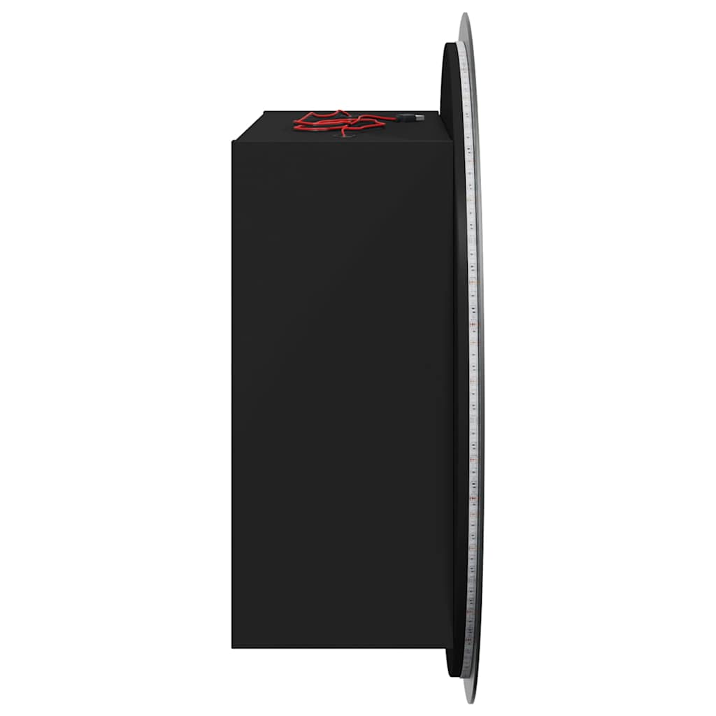 badeværelsesskab med rundt spejl og LED-lys 40x40x17,5 cm sort