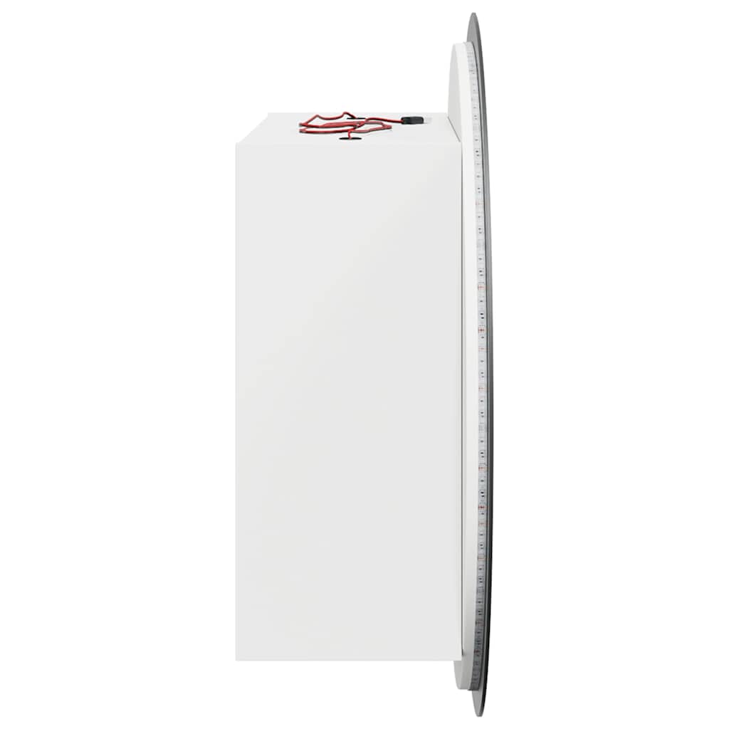 badeværelsesskab med rundt spejl og LED-lys 47x47x17,5 cm hvid