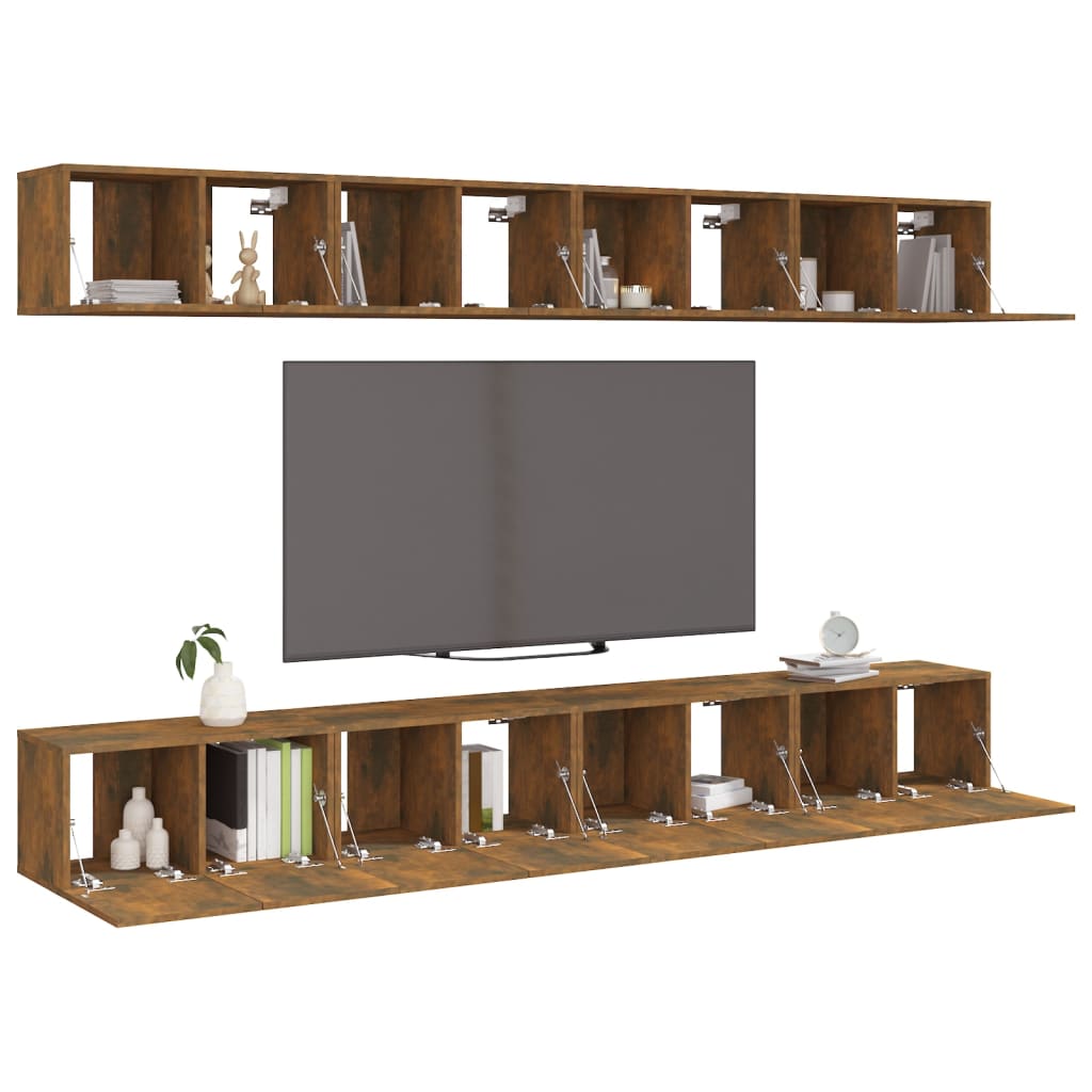 tv-skabe 8 stk. 60x30x30 cm konstrueret træ røget egetræsfarve