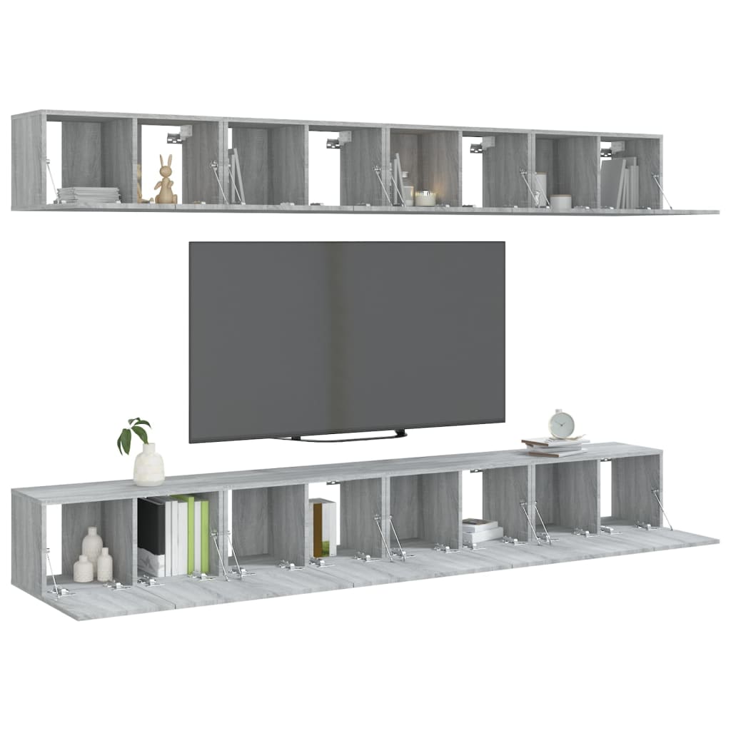 tv-skabe 8 stk. 60x30x30 cm konstrueret træ grå sonoma-eg