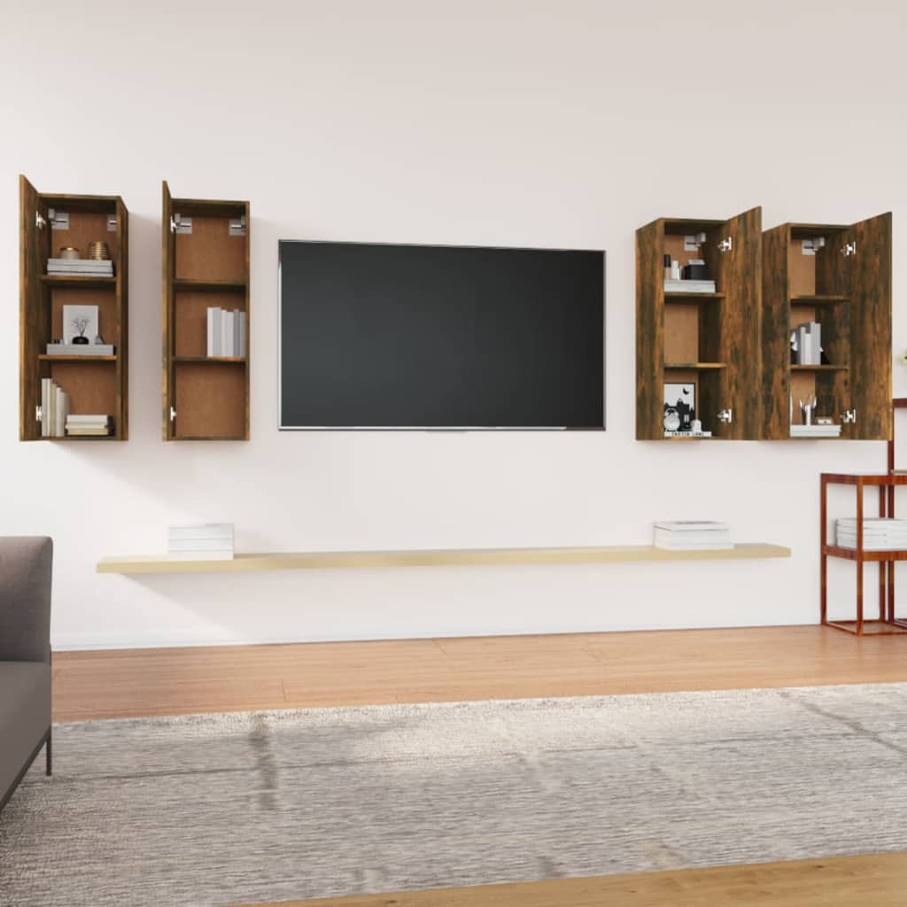 tv-skabe 4 stk. 30,5x30x90 cm konstrueret træ røget egetræ