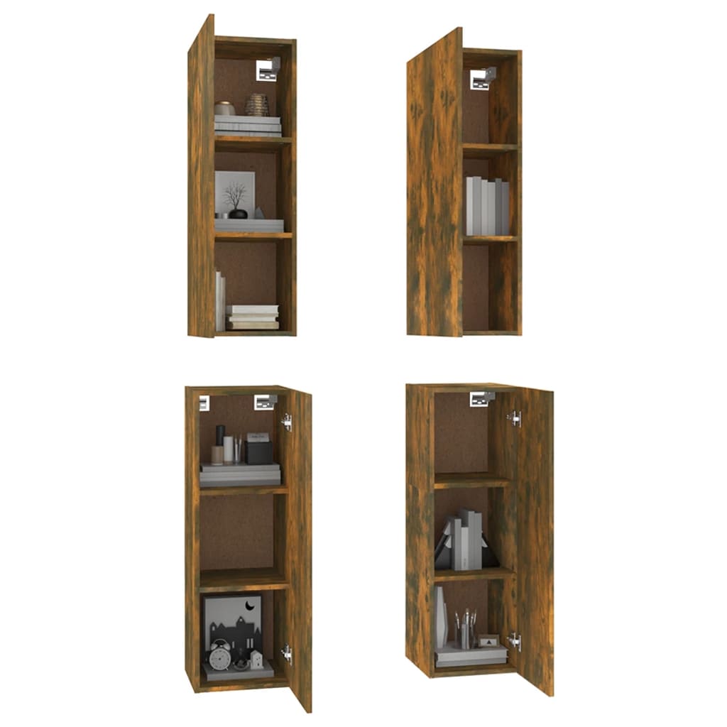 tv-skabe 4 stk. 30,5x30x90 cm konstrueret træ røget egetræ