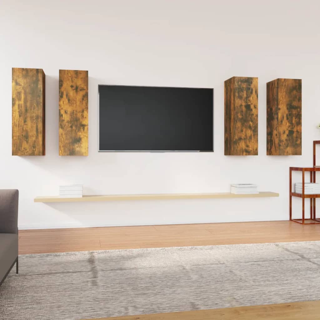 tv-skabe 4 stk. 30,5x30x90 cm konstrueret træ røget egetræ