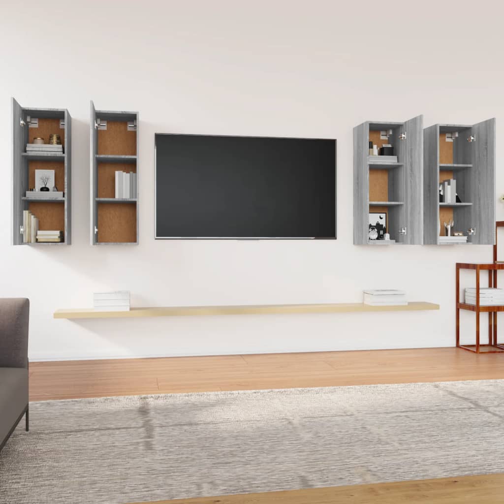tv-skabe 4 stk. 30,5x30x90 cm konstrueret træ grå sonoma-eg