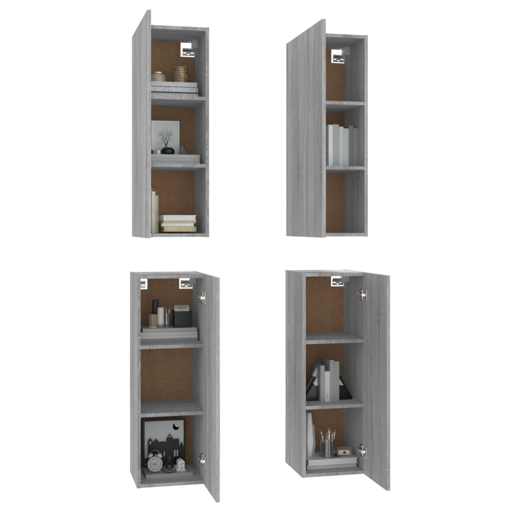tv-skabe 4 stk. 30,5x30x90 cm konstrueret træ grå sonoma-eg