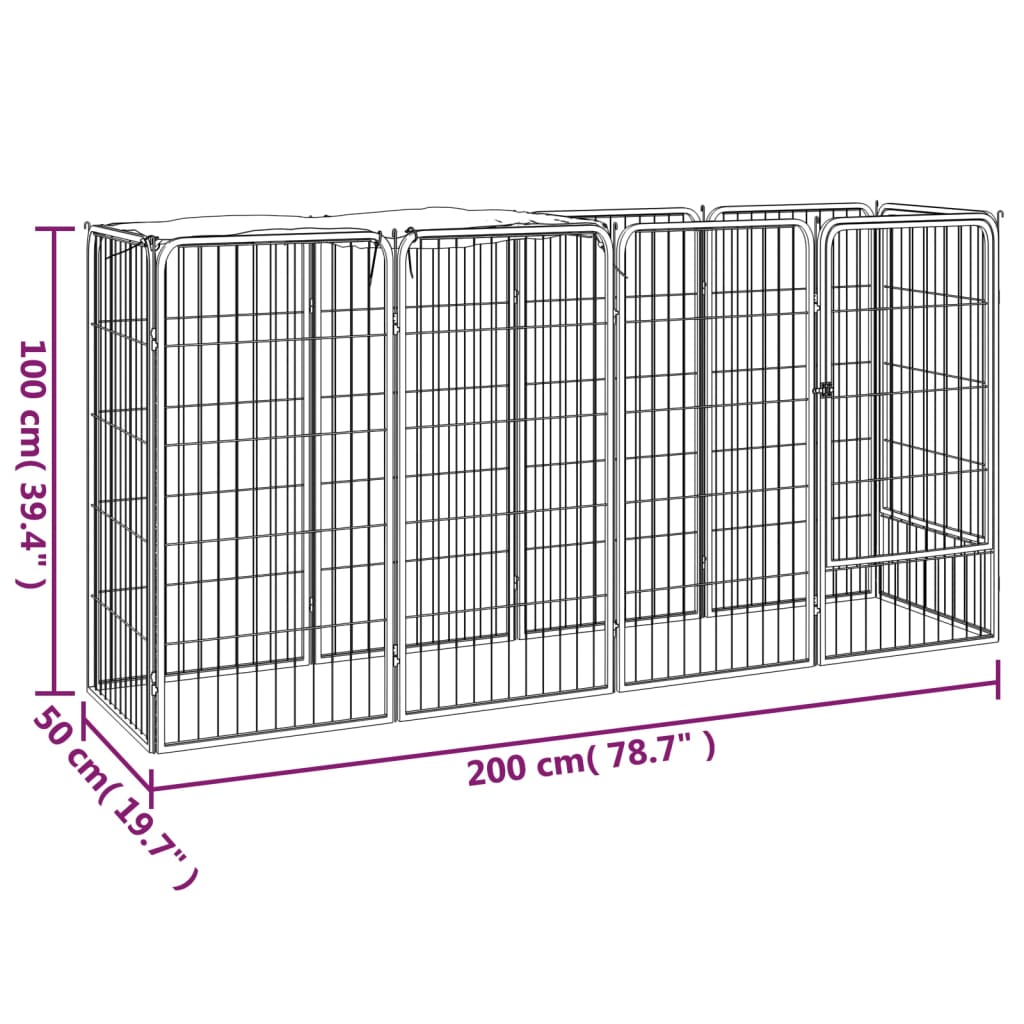 10-panels hundegård 50x100 cm pulverlakeret stål sort