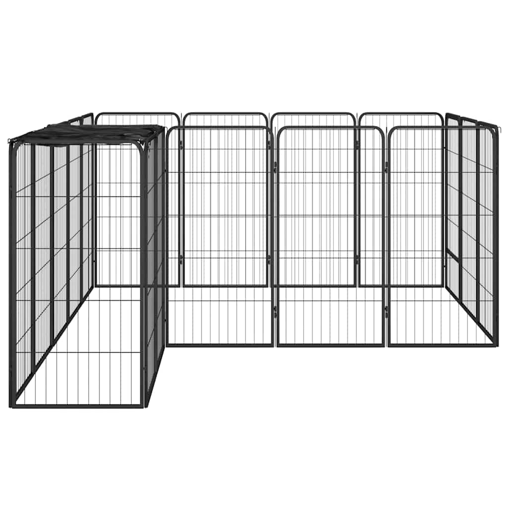 18-panels hundegård 50x100 cm pulverlakeret stål sort