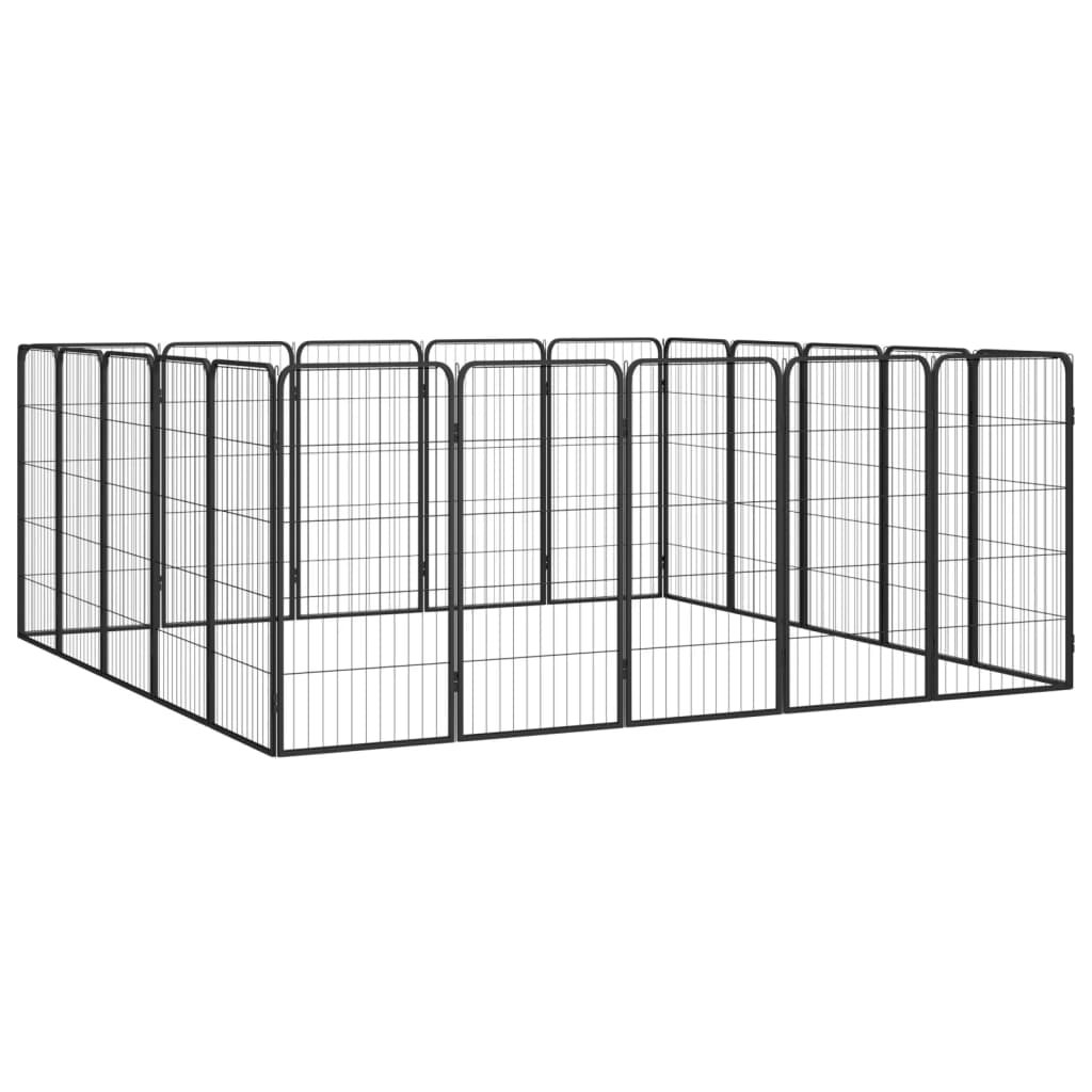 20-panels hundegård 50x100 cm pulverlakeret stål sort
