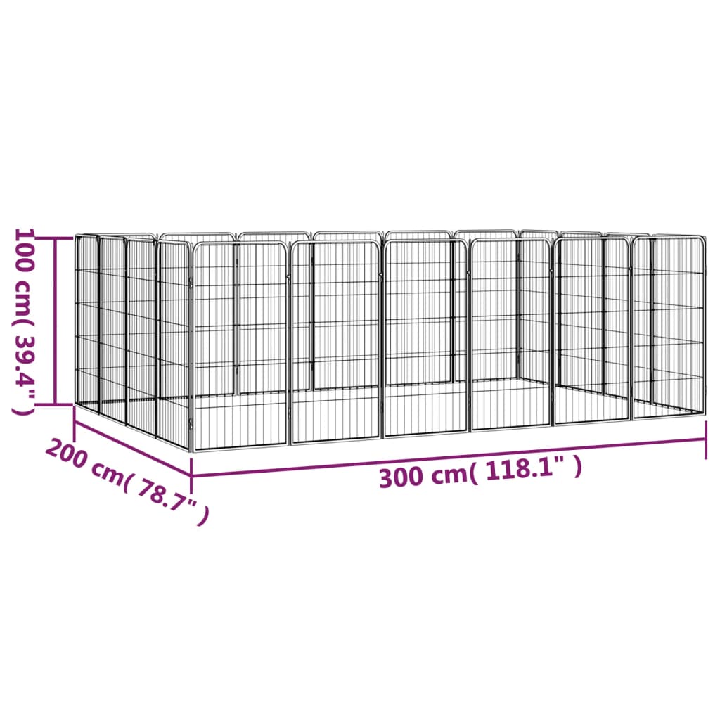 20-panels hundegård 50x100 cm pulverlakeret stål sort