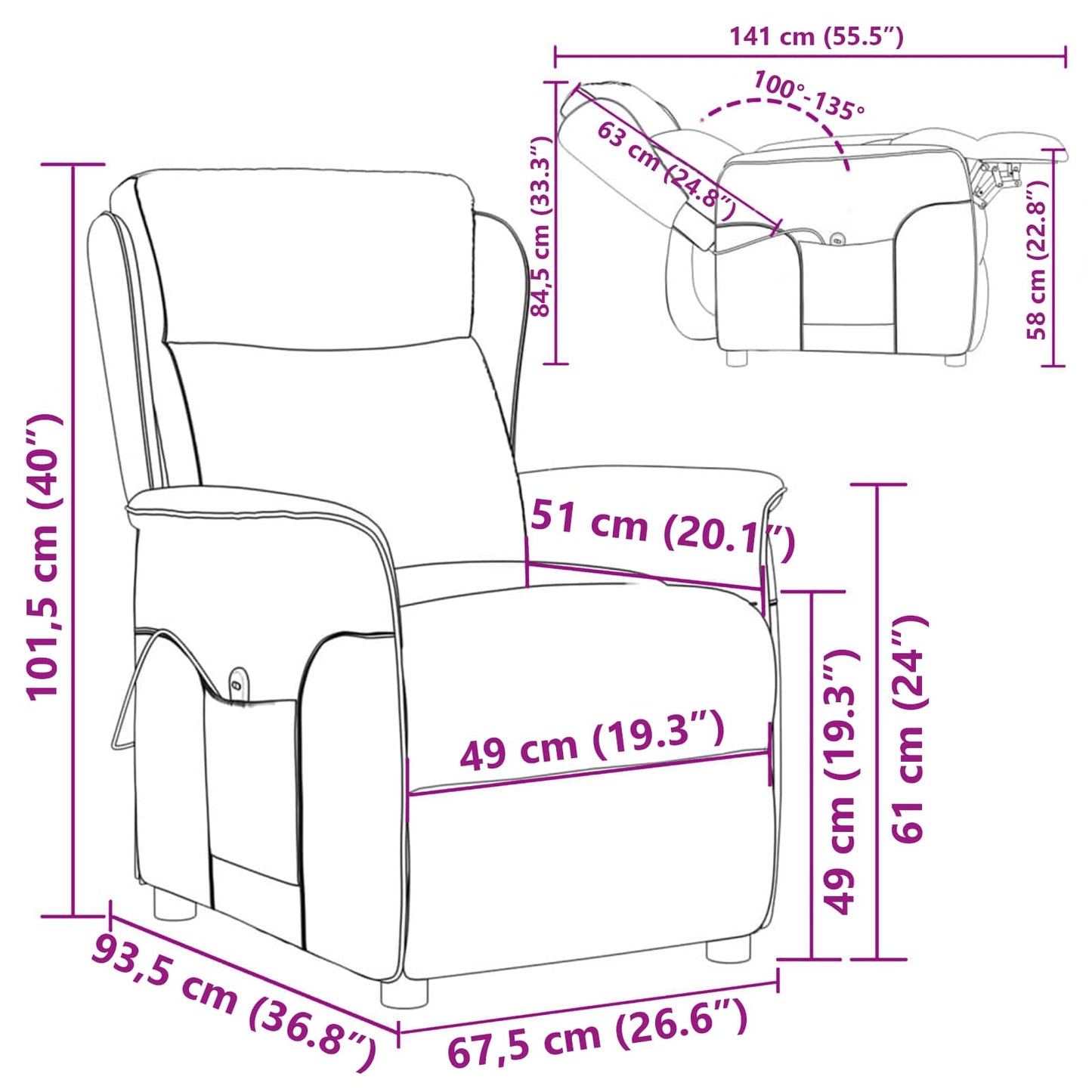 Massagestol Sort 93.5 x 67.5 x 101.5 cm Stof