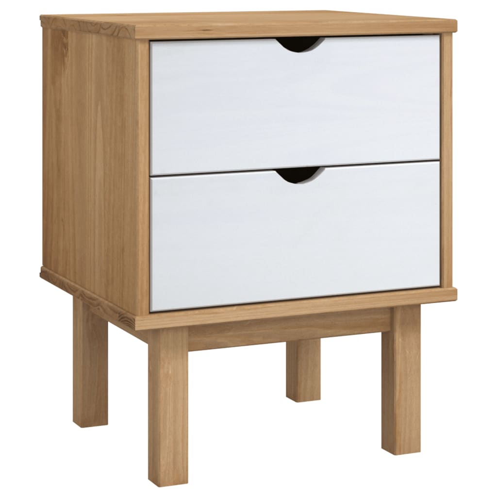 sengebord OTTA 45x39x57 cm massivt fyrretræ brun og hvid