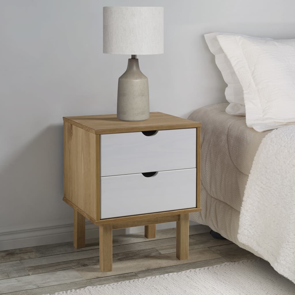 sengebord OTTA 45x39x57 cm massivt fyrretræ brun og hvid