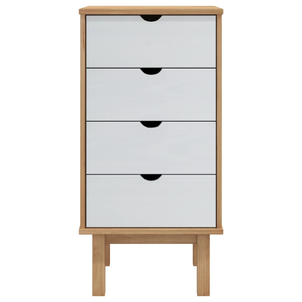 kommode OTTA 45x39x90 cm massivt fyrretræ brun og hvid