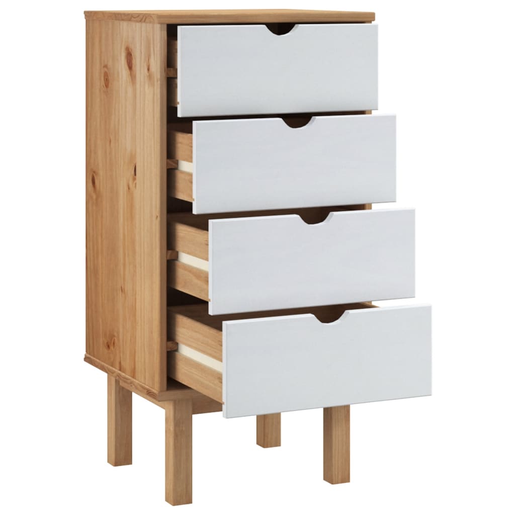 kommode OTTA 45x39x90 cm massivt fyrretræ brun og hvid
