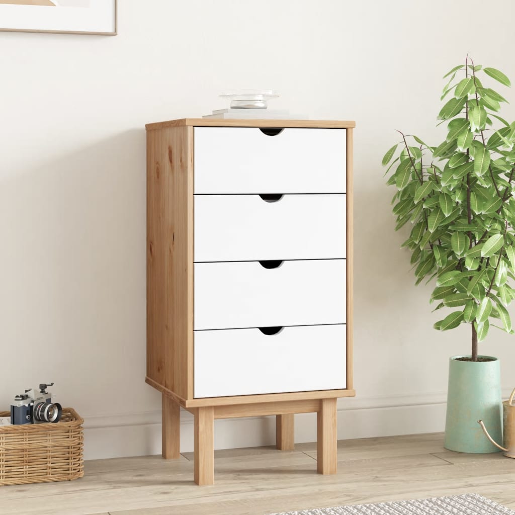 kommode OTTA 45x39x90 cm massivt fyrretræ brun og hvid