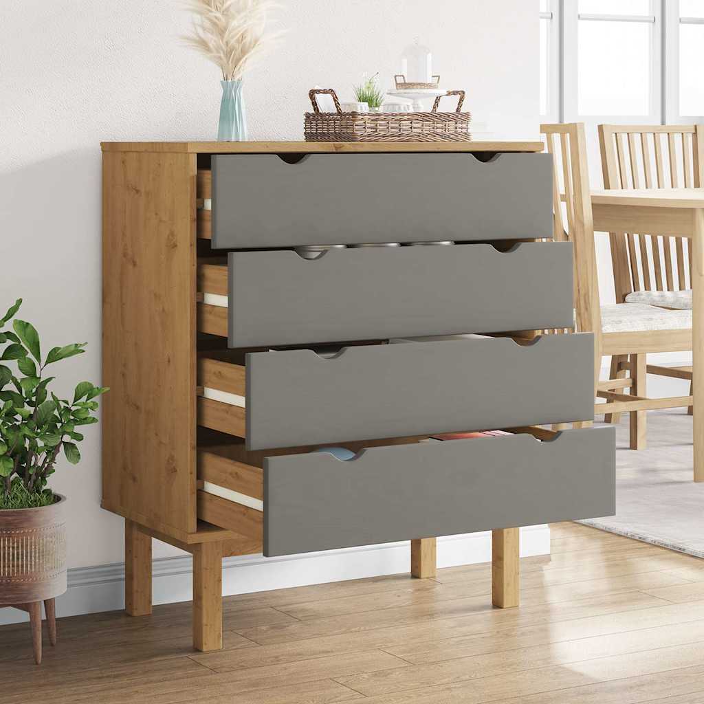 kommode OTTA 76,5x39,5x90 cm massivt fyrretræ brun og grå