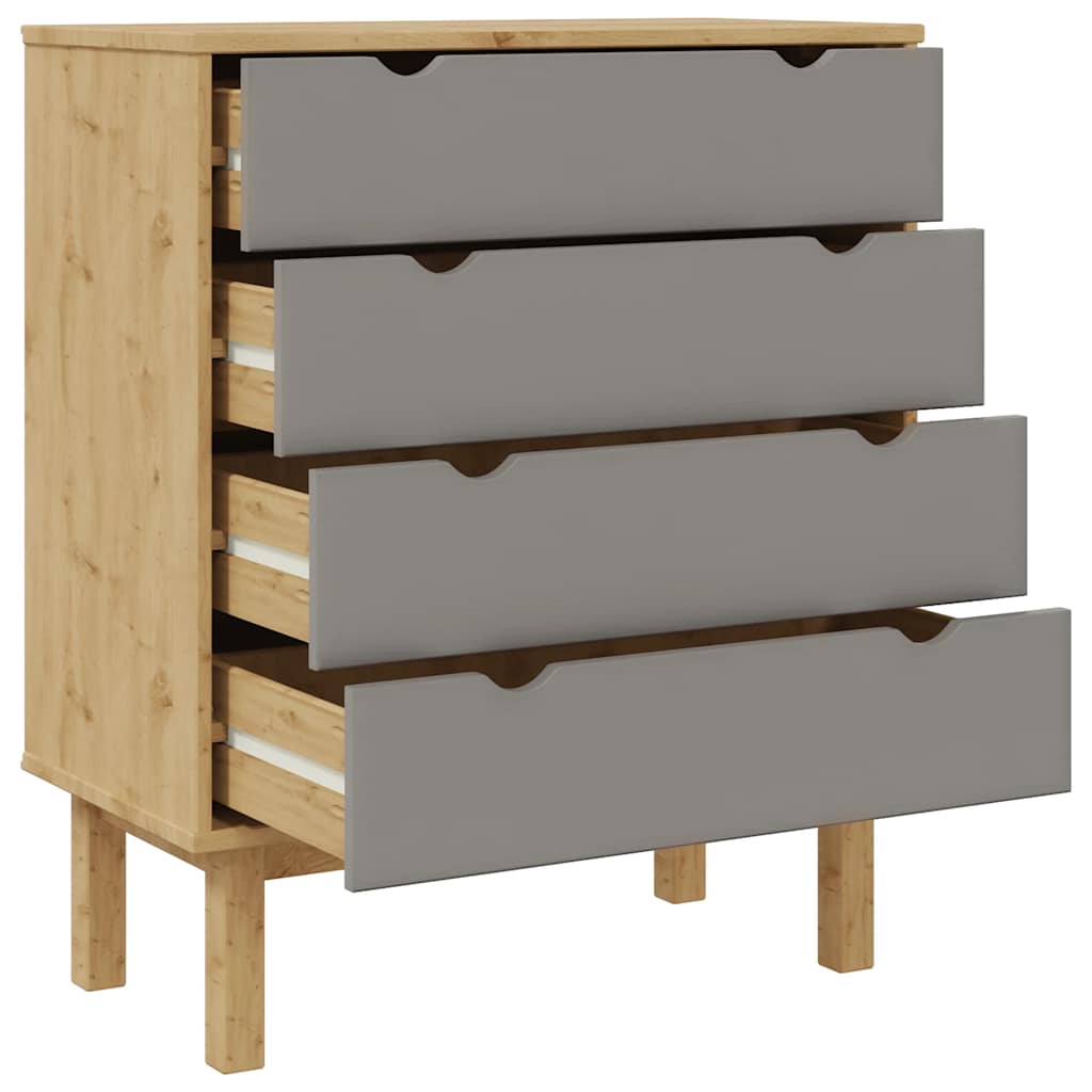 kommode OTTA 76,5x39,5x90 cm massivt fyrretræ brun og grå