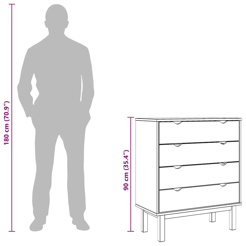 kommode OTTA 76,5x39,5x90 cm massivt fyrretræ brun og grå