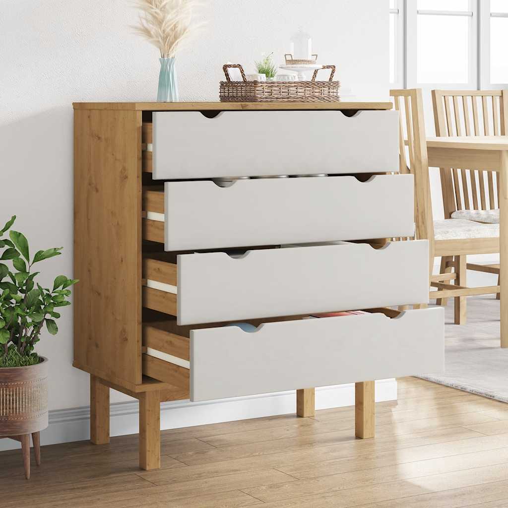 kommode OTTA 76,5x39,5x90 cm massivt fyrretræ brun og hvid