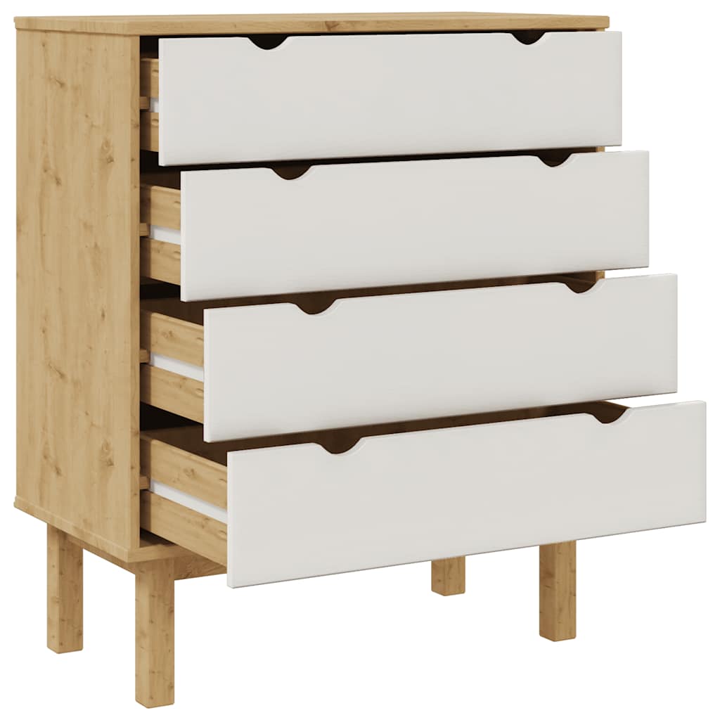 kommode OTTA 76,5x39,5x90 cm massivt fyrretræ brun og hvid