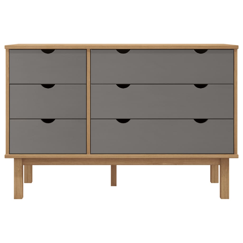 kommode OTTA 111x43x73,5 cm massivt fyrretræ brun og grå