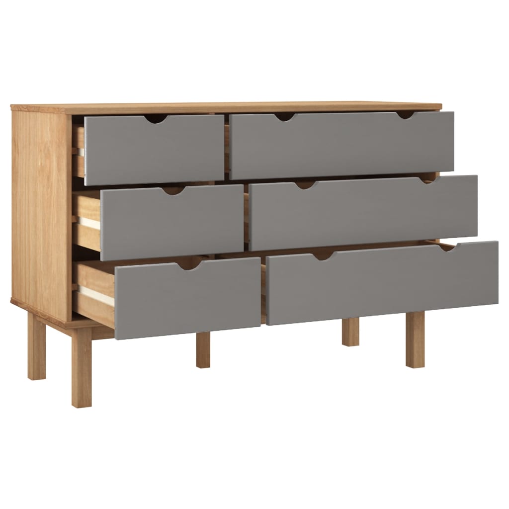 kommode OTTA 111x43x73,5 cm massivt fyrretræ brun og grå