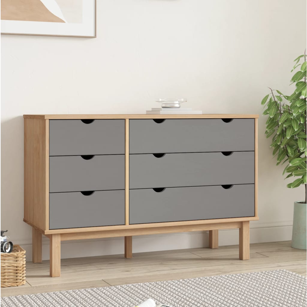 kommode OTTA 111x43x73,5 cm massivt fyrretræ brun og grå